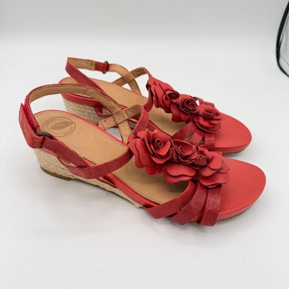 Nurture by Lamaze red leather espadrille wedge sandals 7.5M rosettes T-strap